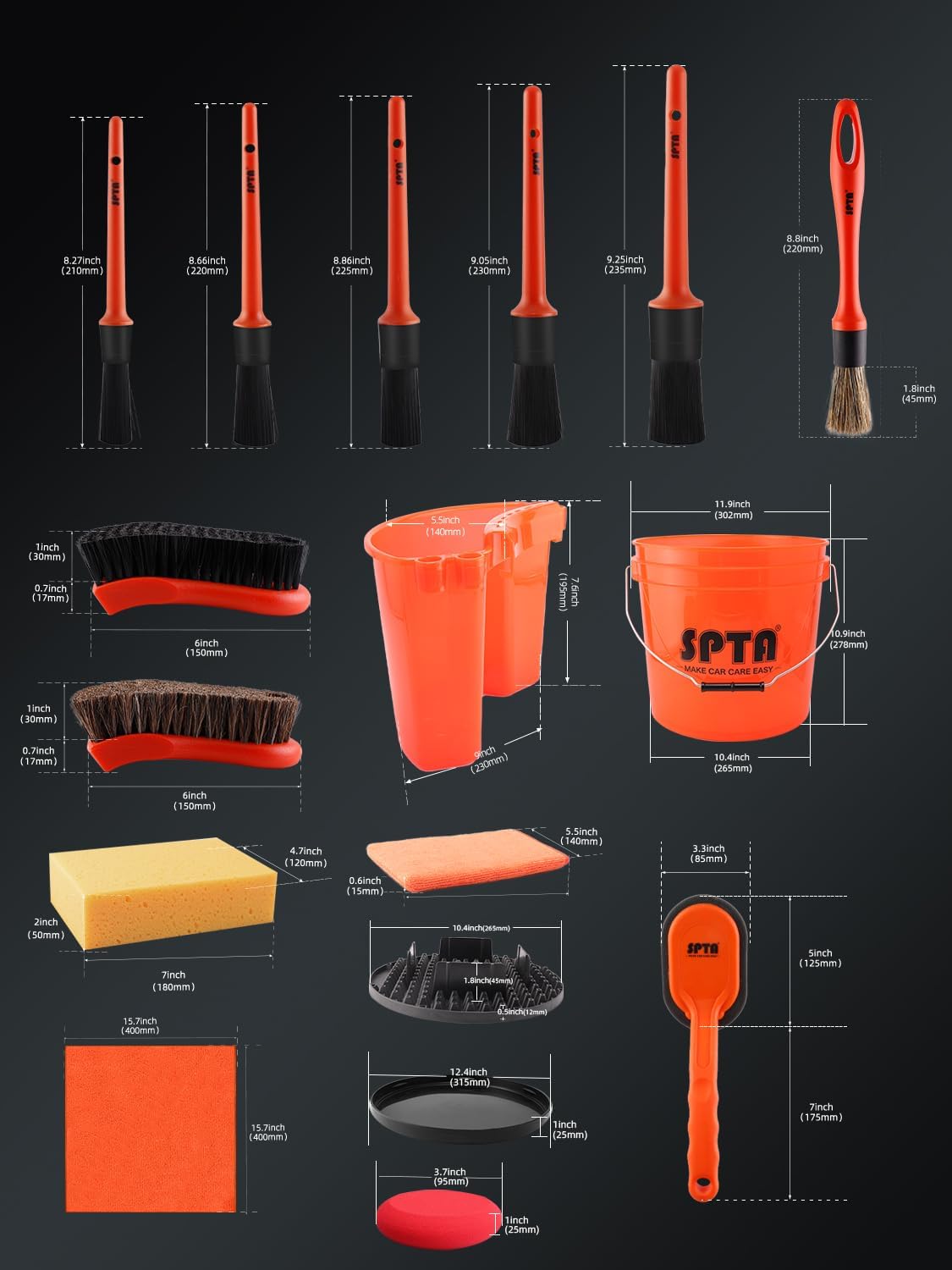 مجموعة غسيل السيارات SPTA المك - مراجعة Detailing Brush Set وسعره
